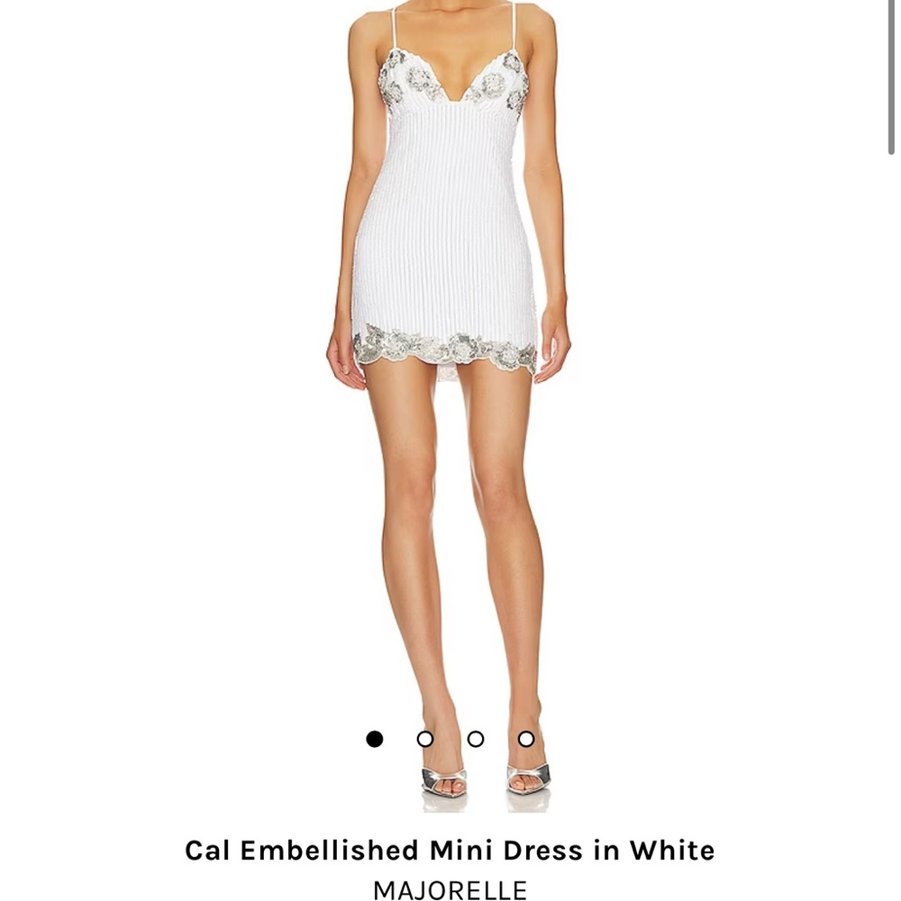 Cal Embellished Mini Dress in White by MAJORELLE